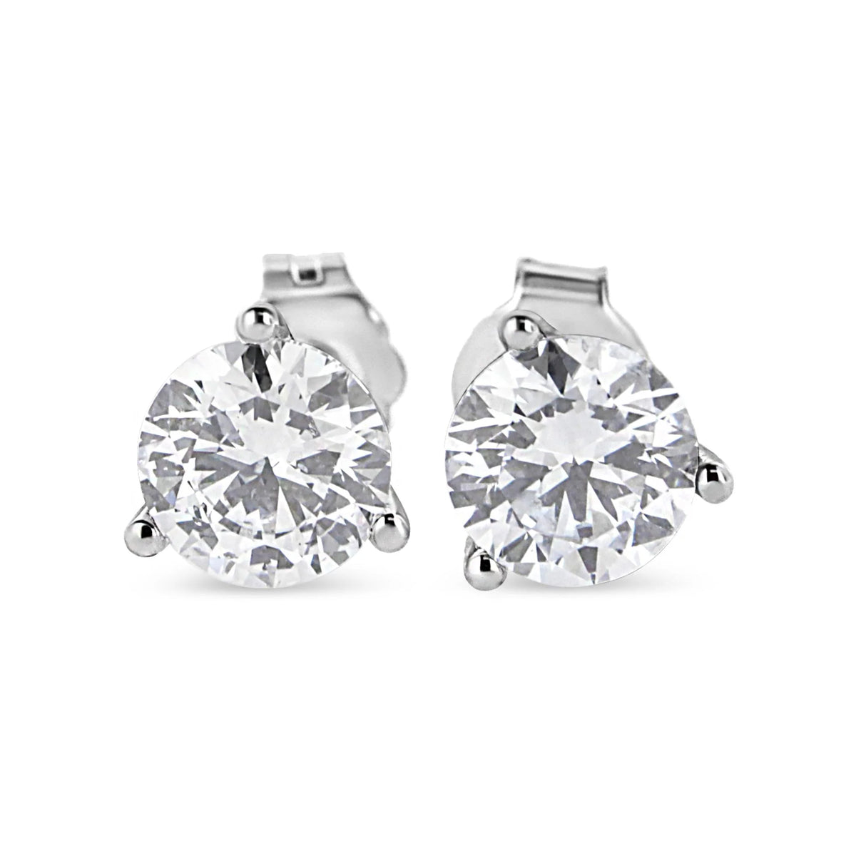 14K White Gold 3-Prong Martini Set Brilliant Round-Cut Solitaire Lab Grown Diamond Screwback Stud Earrings (F-G Color, VS1-VS2 Clarity)