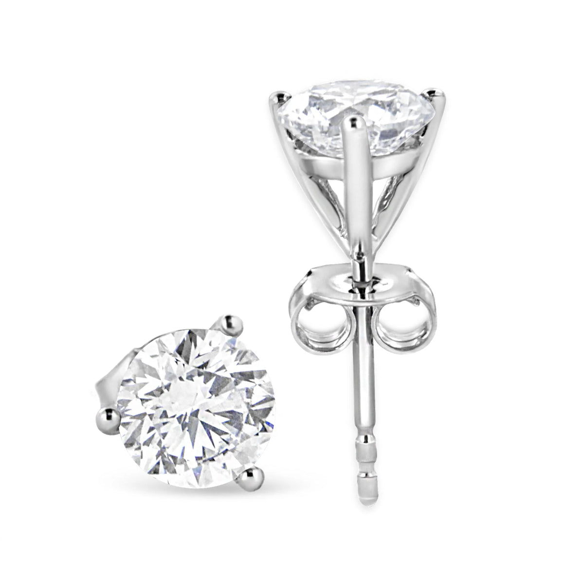 14K White Gold 3-Prong Martini Set Brilliant Round-Cut Solitaire Lab Grown Diamond Screwback Stud Earrings (F-G Color, VS1-VS2 Clarity)