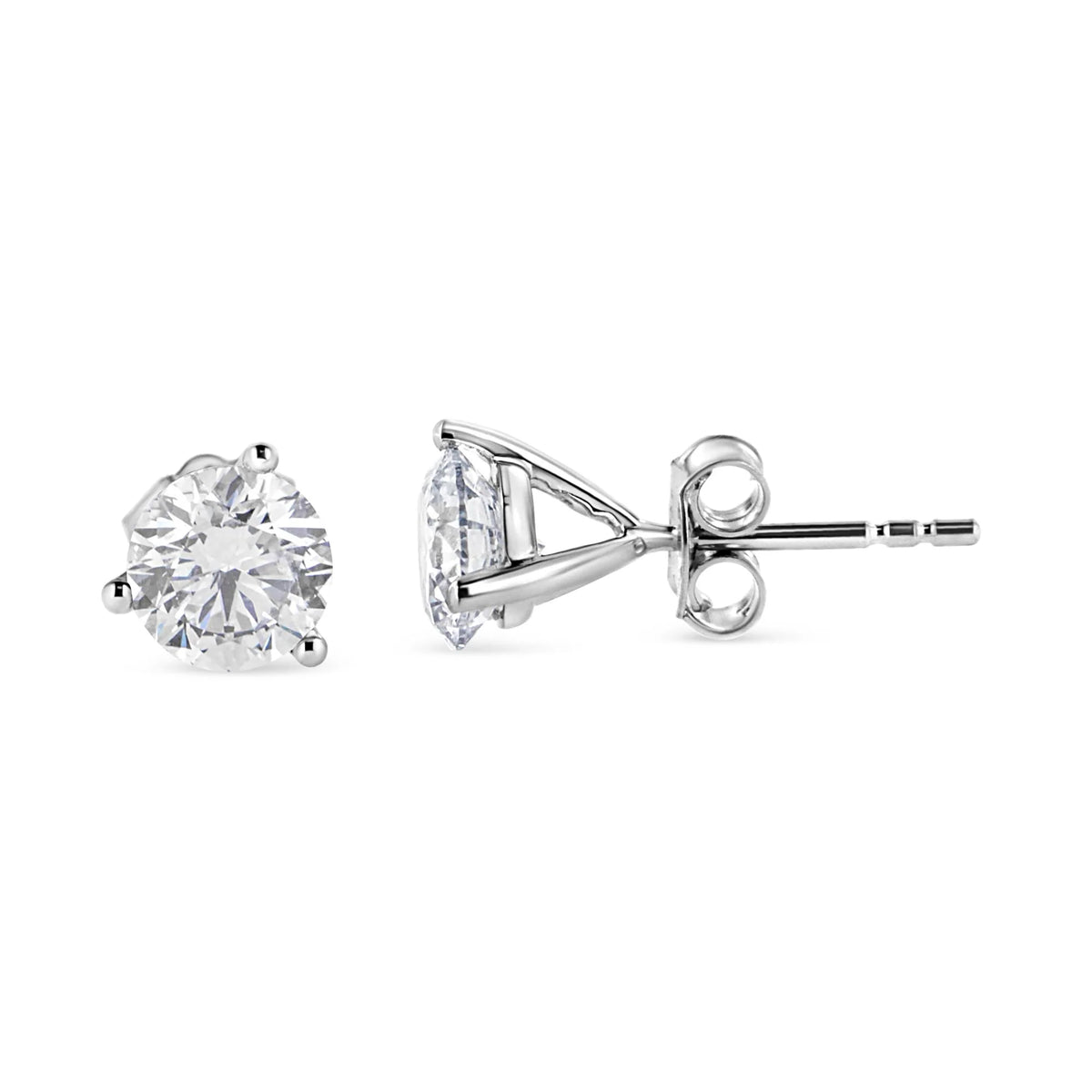 14K White Gold 3-Prong Martini Set Brilliant Round-Cut Solitaire Lab Grown Diamond Screwback Stud Earrings (F-G Color, VS1-VS2 Clarity)