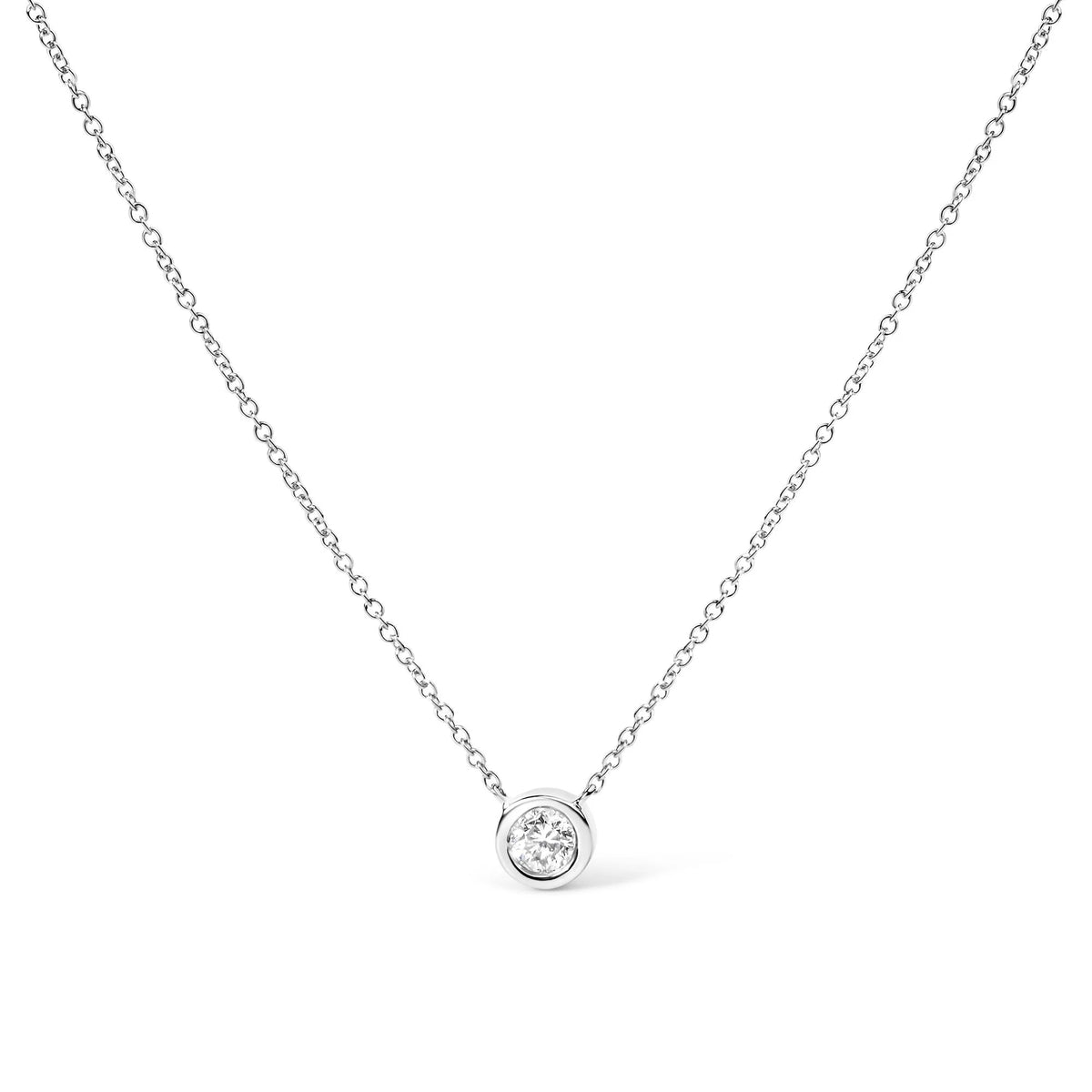 14K Gold Lab Grown Diamond Modern Bezel-Set Solitaire 16&quot;-18&quot; Pendant Necklace (F-G Color, VS2-SI1 Clarity)