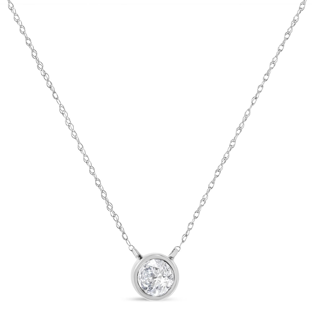 14K Gold Lab Grown Diamond Modern Bezel-Set Solitaire 16&quot;-18&quot; Pendant Necklace (F-G Color, VS2-SI1 Clarity)