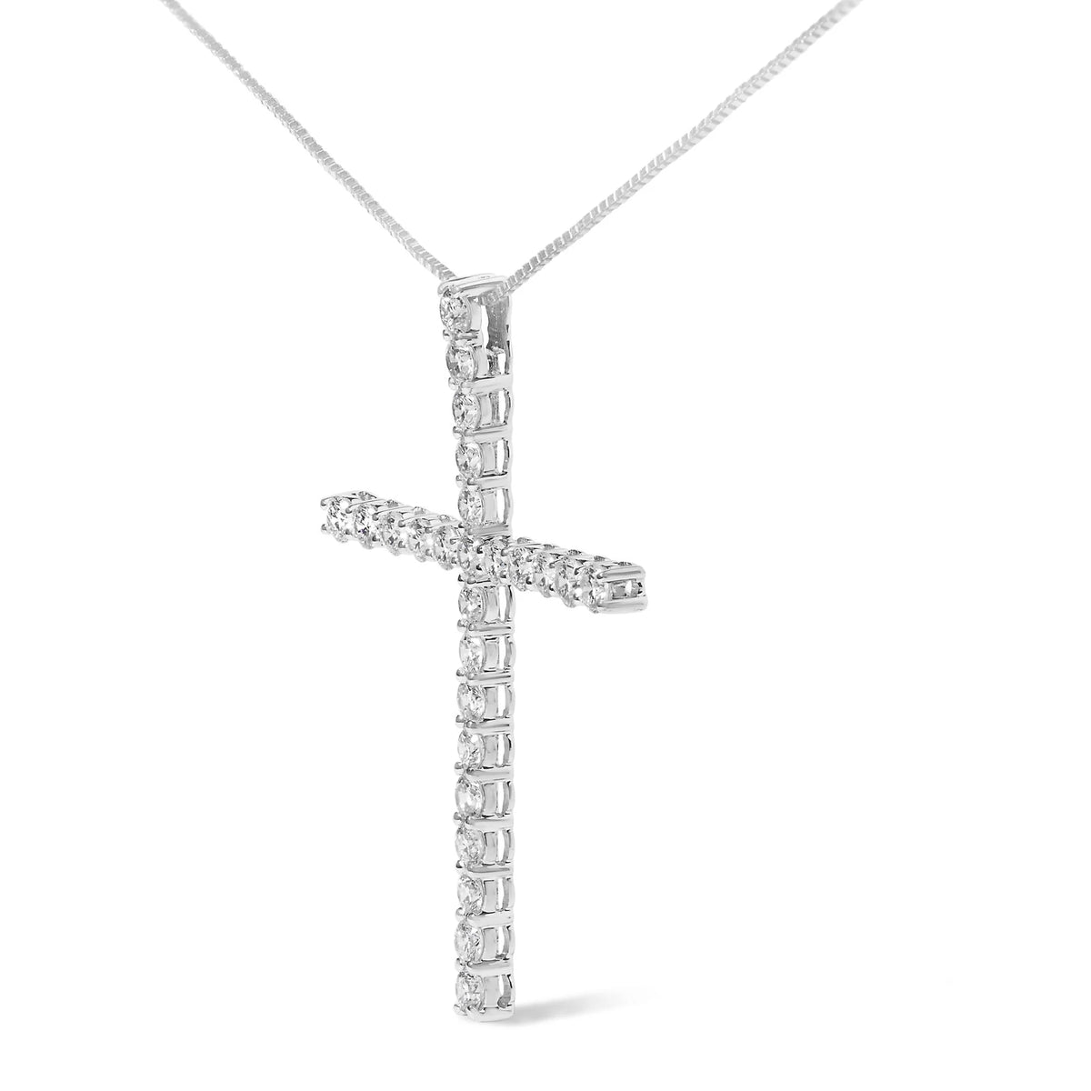 14K White Gold 2.0 Cttw Lab Grown Diamond Cross 18&quot; Inch Pendant Necklace (F-G Color, VS2-SI1 Clarity)