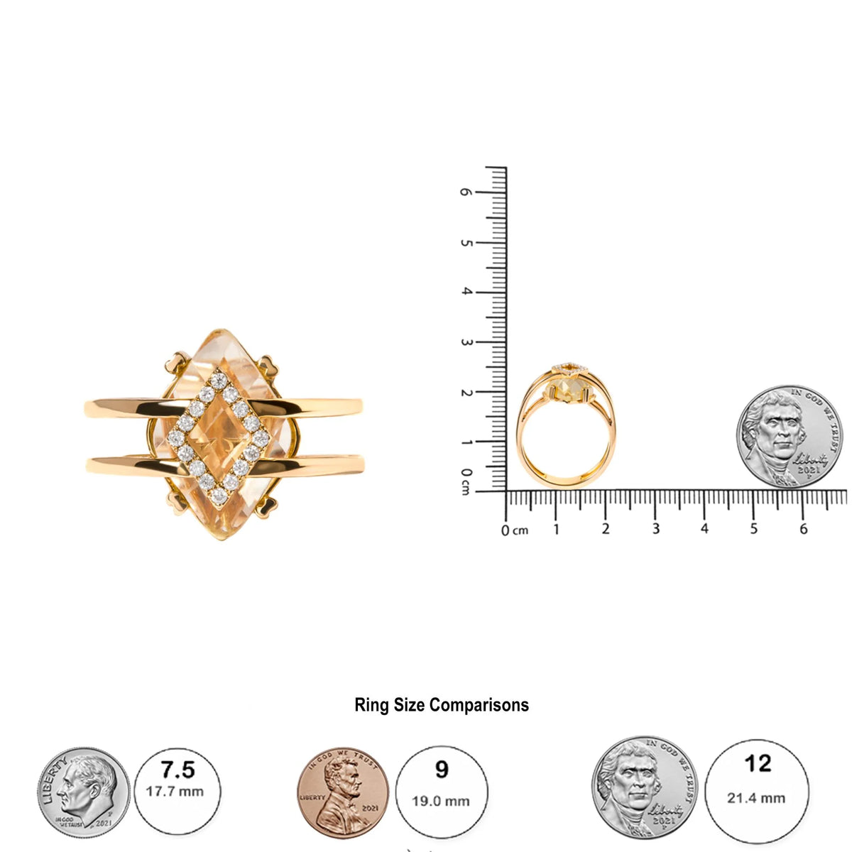 14K Yellow Gold 15x15 MM Marquise Cut Yellow Topaz and Diamond Accent Statement Cocktail Ring (G-H Color, SI1-SI2 Clarity)