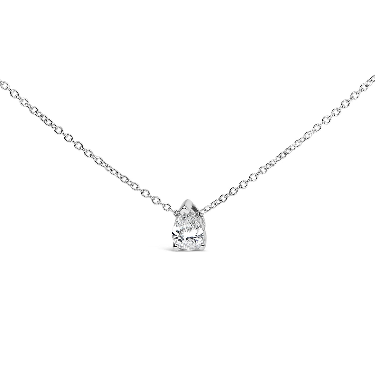 14K White Gold 1/2 Cttw Pear Shape Lab-Grown Diamond 3-Prong Solitaire 18 Inch (F-G Color, VS2-SI1 Clarity)