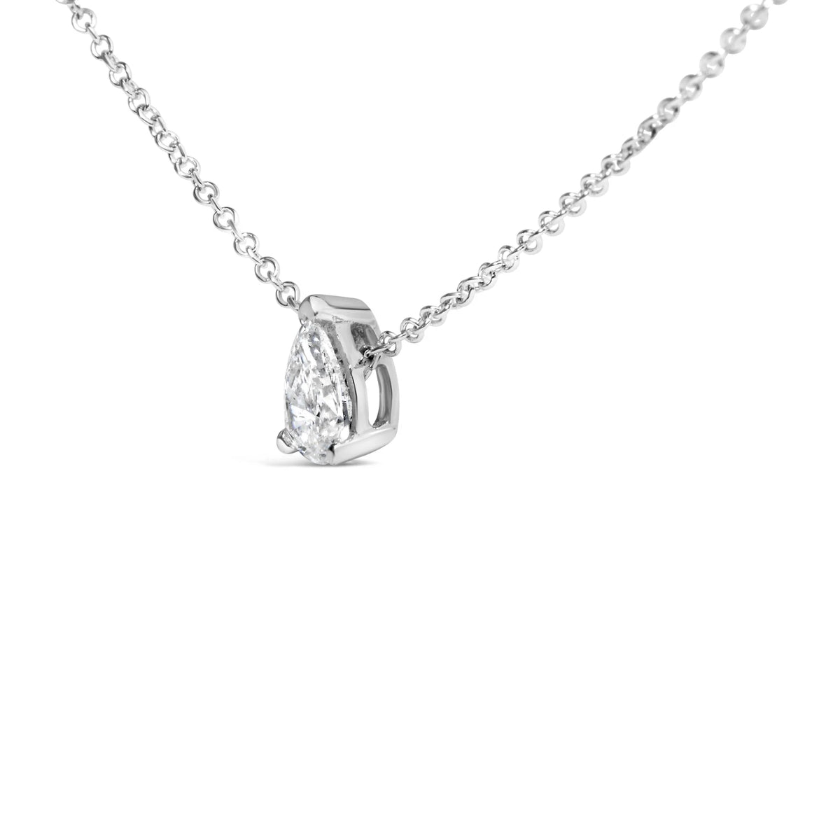 14K White Gold 1/2 Cttw Pear Shape Lab-Grown Diamond 3-Prong Solitaire 18 Inch (F-G Color, VS2-SI1 Clarity)