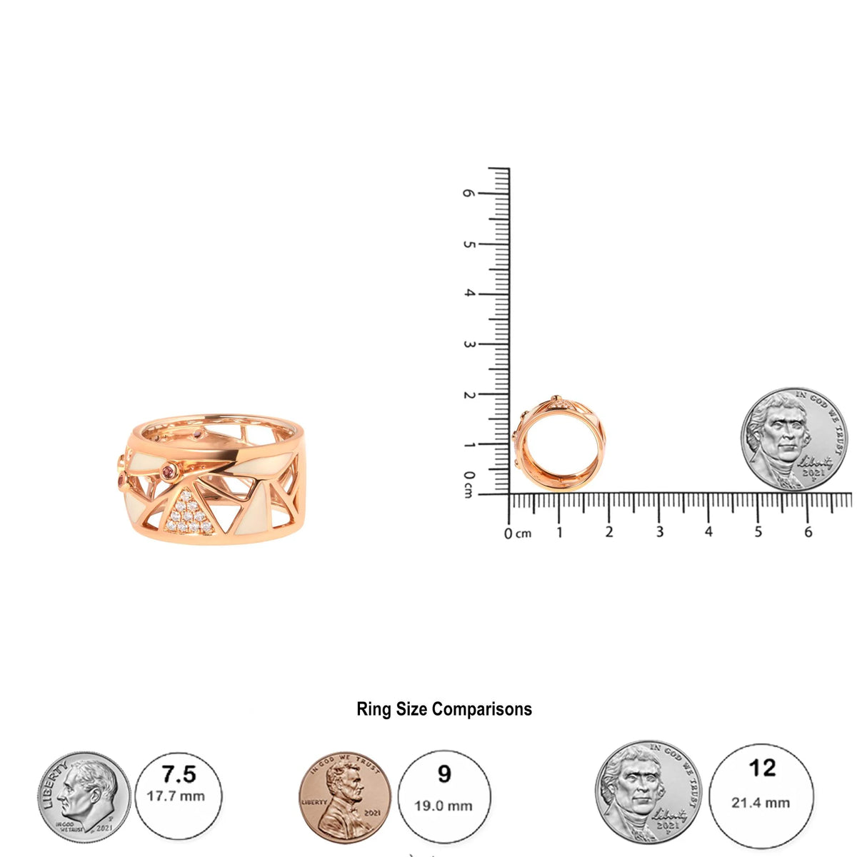 14K Rose Gold 1/3 Cttw Diamond and Pink Tourmaline Cigar Band Ring with White Enamel (G-H Color, SI1-SI2 Clarity)