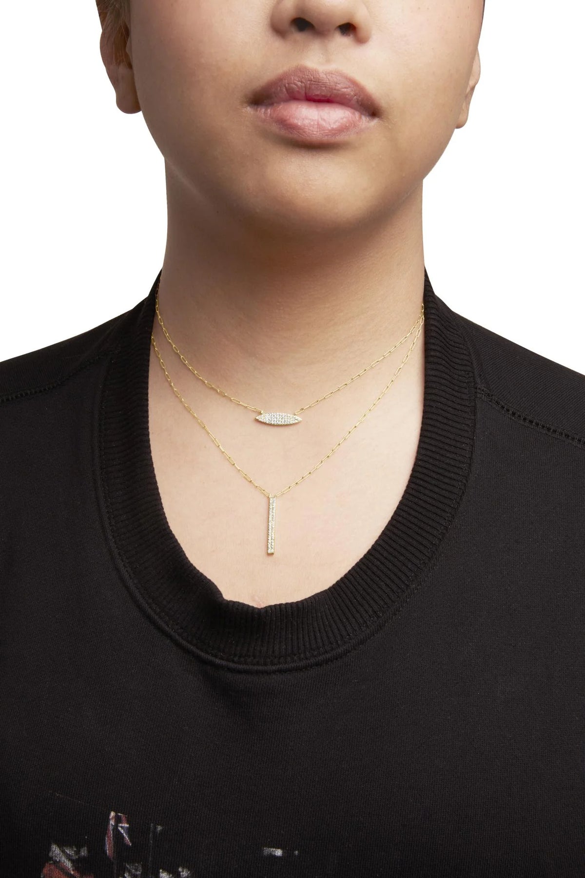 14K Yellow Gold 3/8 Cttw Two-Strand Marquise and Bar Charm Paper Clip Link Pendant Necklace  (I-J Color, I1-I2 Clarity) -18&quot; and 20&quot; Inch Lengths