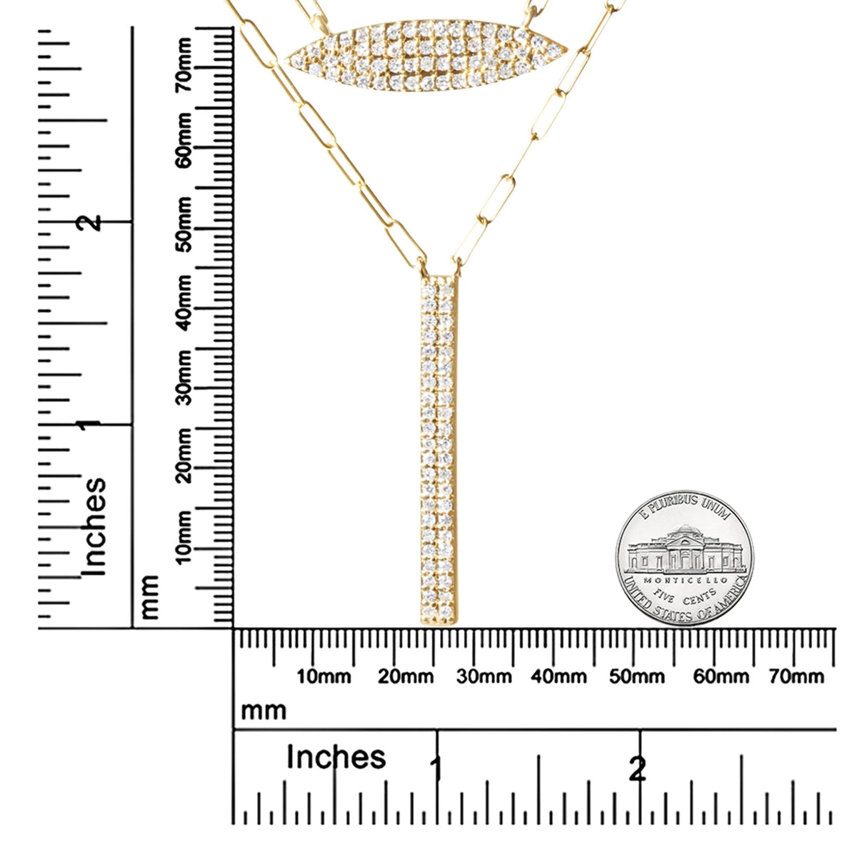 14K Yellow Gold 3/8 Cttw Two-Strand Marquise and Bar Charm Paper Clip Link Pendant Necklace  (I-J Color, I1-I2 Clarity) -18&quot; and 20&quot; Inch Lengths