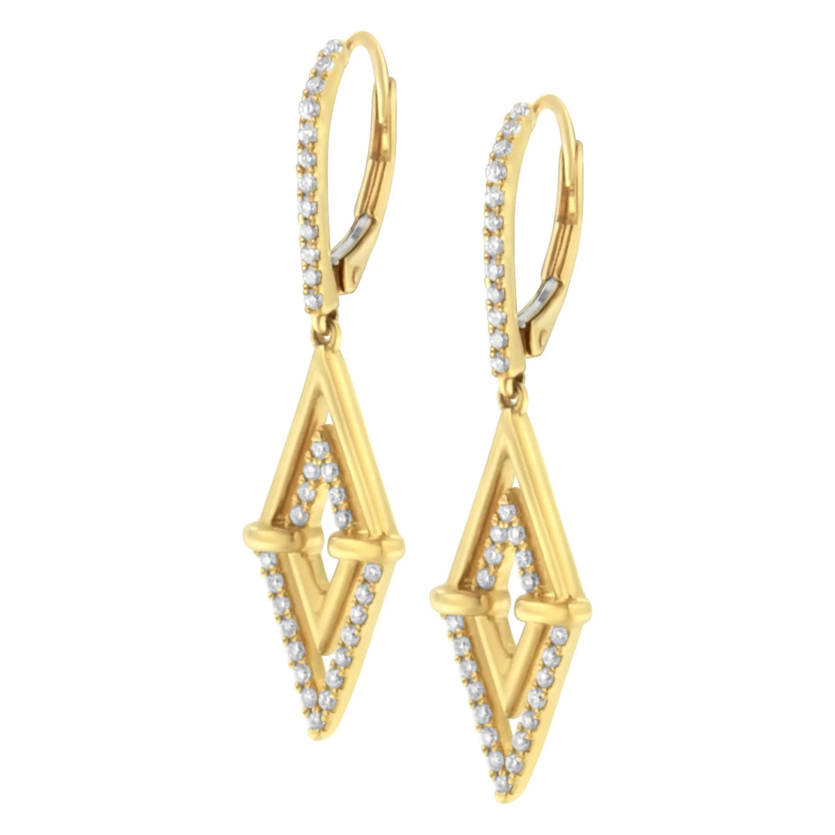 14K Yellow Gold 3/8 Cttw Double Triangle Drop and Dangle Diamond Earrings (G-H Color, SI1-SI2 Clarity)