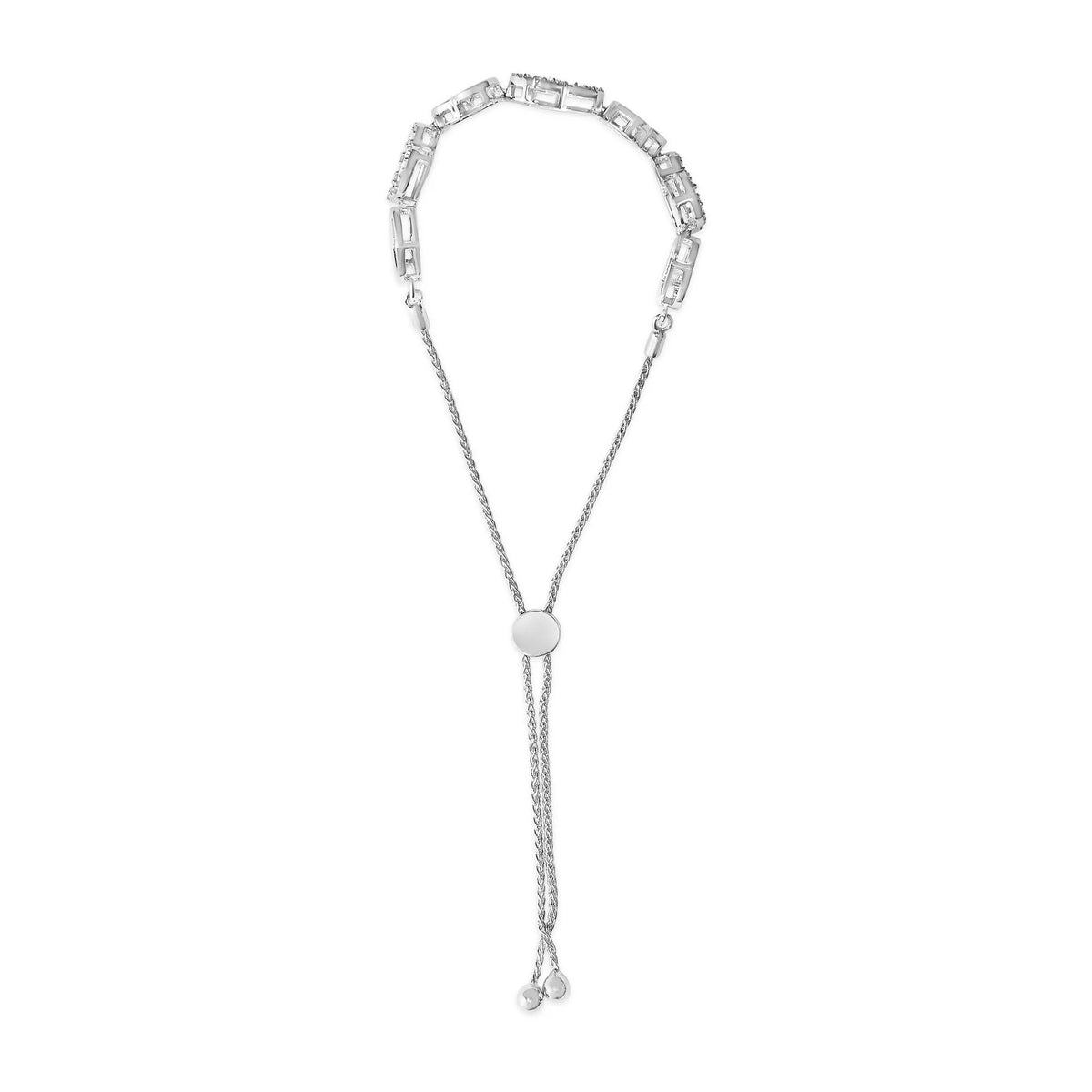 .925 Sterling Silver 1/4 Cttw Diamond Open Heart Link Adjustable Bolo Bracelet   (I-J Color, I2-I3 Clarity) - 4 to 10 Inches