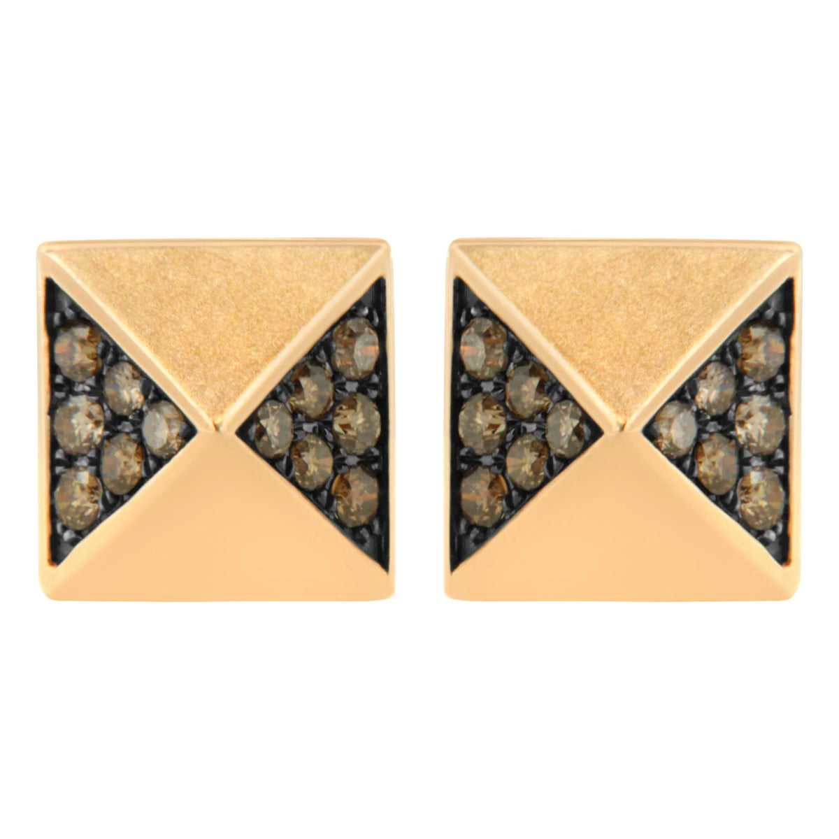 14K Rose Gold 1/4 Cttw Brown Diamond Pyramid Stud Earring (Brown Color, SI1-SI2 Clarity)