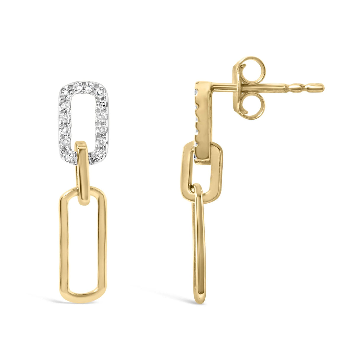 14K Yellow Gold 1/10 Cttw Diamond Studded Paperclip Drop and Dangle Earrings (I-J Color, SI1-SI2 Clarity)