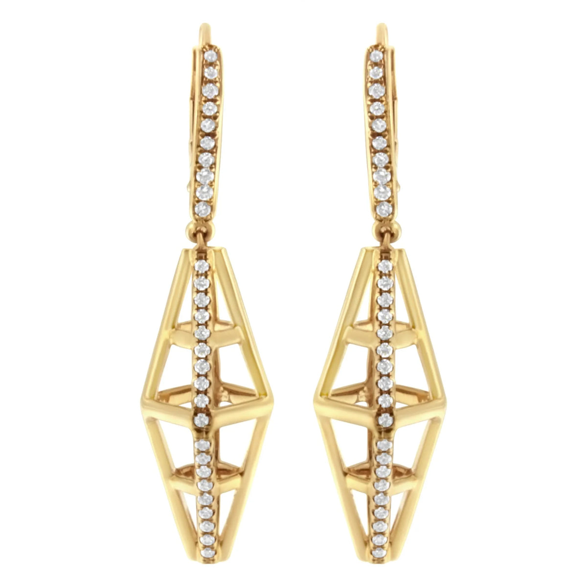 14K Yellow Gold 5/8 Cttw Diamond Geometrical Pillar Drop and Dangle Earrings (G-H Color, SI1-SI2 Clarity)