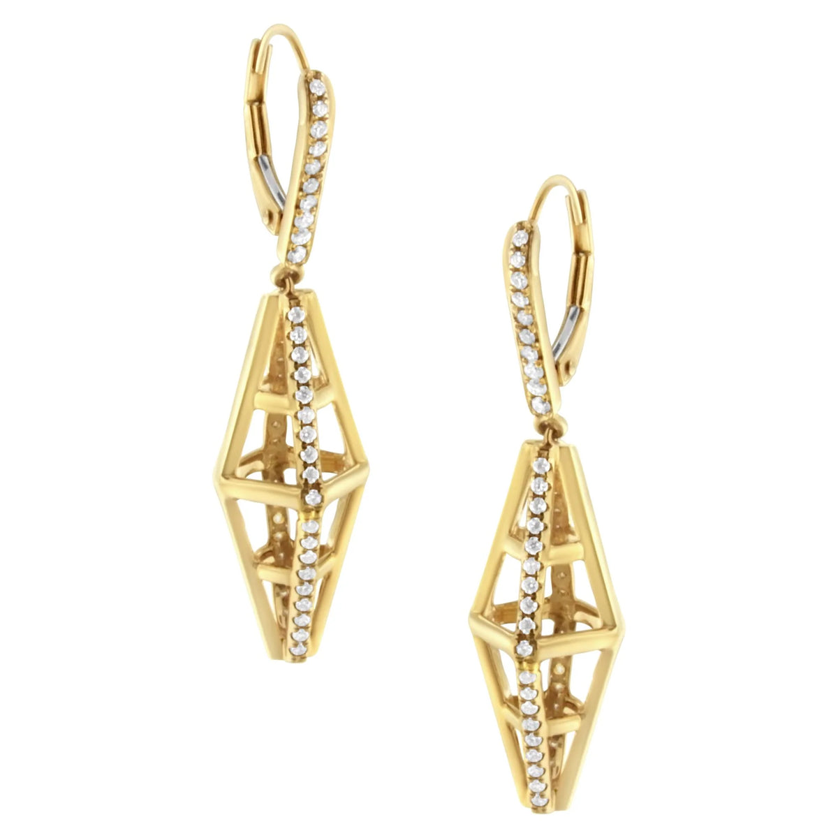 14K Yellow Gold 5/8 Cttw Diamond Geometrical Pillar Drop and Dangle Earrings (G-H Color, SI1-SI2 Clarity)