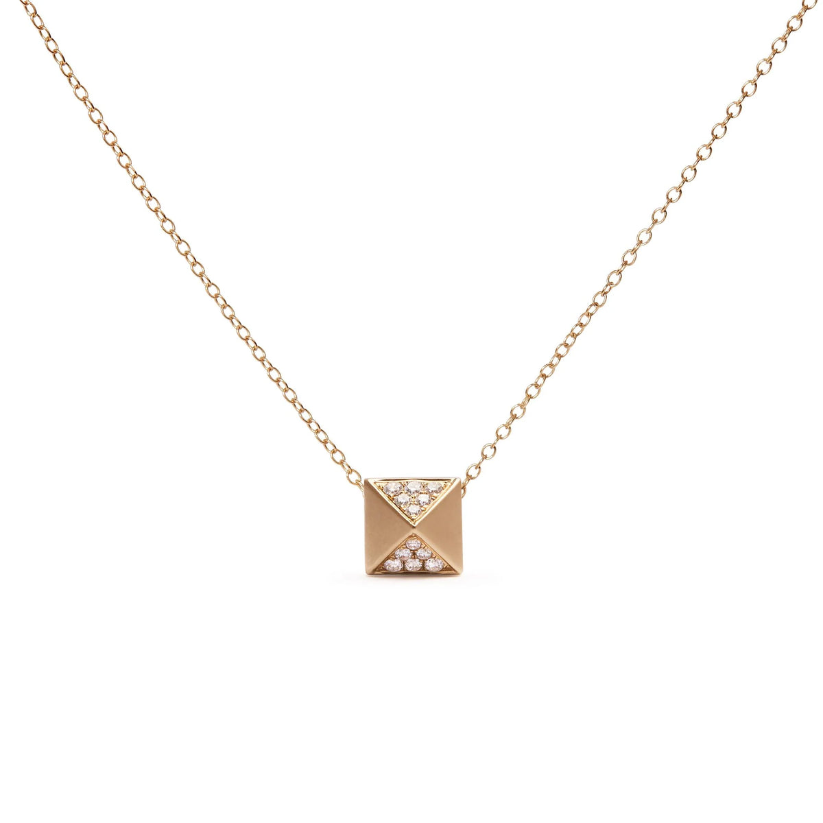 14K Yellow Gold 1/4 Cttw Diamond Matte Finished Pyramid Pendant Necklace (G-H Color, SI1-SI2 Clarity) - 18 Inches