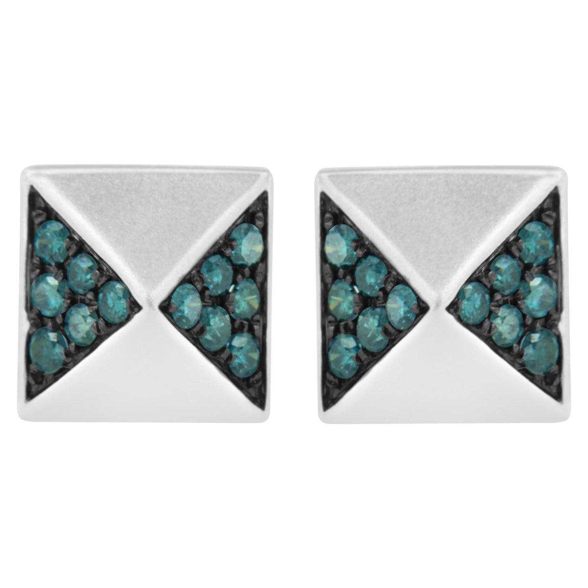 14K White Gold 1/4 Cttw Treated Blue Diamond Pyramid Stud Earring (Blue Color, SI1-SI2 Clarity)