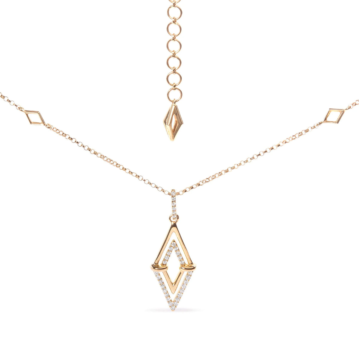 14K Yellow Gold 1/4 Cttw Diamond Double Triangle Geometric 18&quot; Pendant Necklace (G-H Color, SI1-SI2 Clarity)