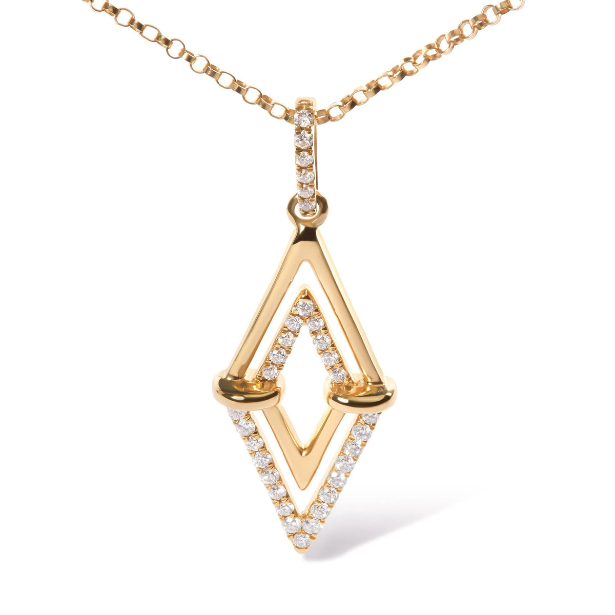 14K Yellow Gold 1/4 Cttw Diamond Double Triangle Geometric 18&quot; Pendant Necklace (G-H Color, SI1-SI2 Clarity)