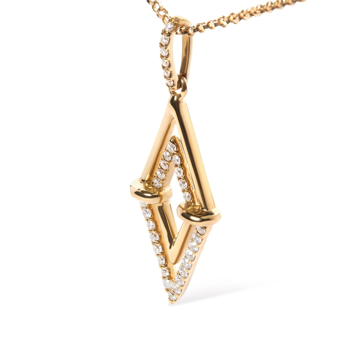 14K Yellow Gold 1/4 Cttw Diamond Double Triangle Geometric 18&quot; Pendant Necklace (G-H Color, SI1-SI2 Clarity)