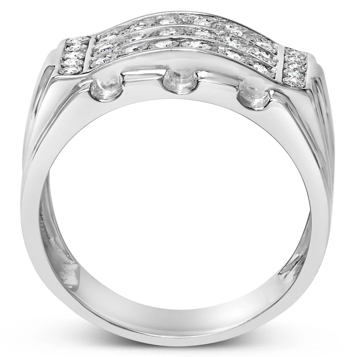 .925 Sterling Silver 1/4 Cttw Diamond Three Row Channel Band Ring (I-J Color, I3 Clarity) - Size 10