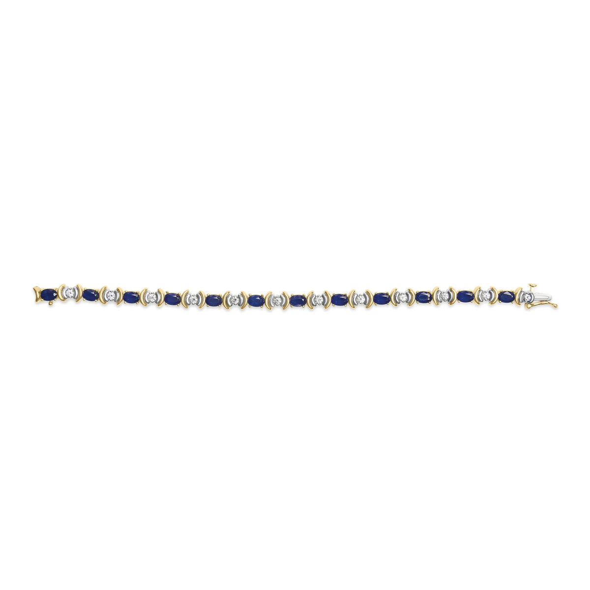 14K Yellow Gold 1.00 Cttw Alternating  Diamond and 6 1/2 Cttw Oval Blue Sapphire Link Bracelet (H-I Color, SI1-SI2 Clarity) - 7&quot; Inches