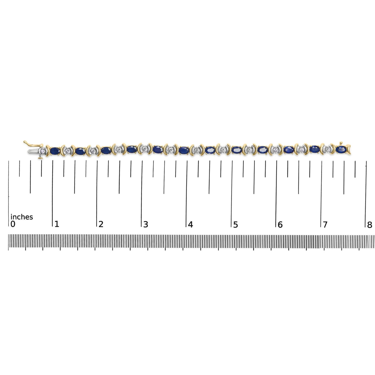 14K Yellow Gold 1.00 Cttw Alternating  Diamond and 6 1/2 Cttw Oval Blue Sapphire Link Bracelet (H-I Color, SI1-SI2 Clarity) - 7&quot; Inches