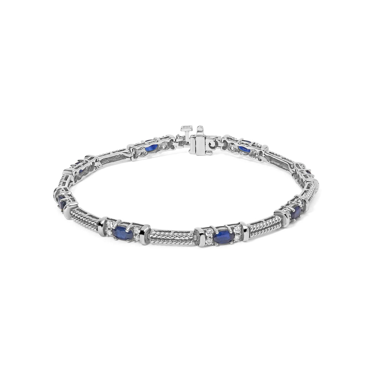 14K White Gold 1/2 Cttw Diamond &amp; Oval Blue Sapphire Braided Link Bracelet (G-H Color, VS1-VS2 Clarity) - 7&quot; Inches