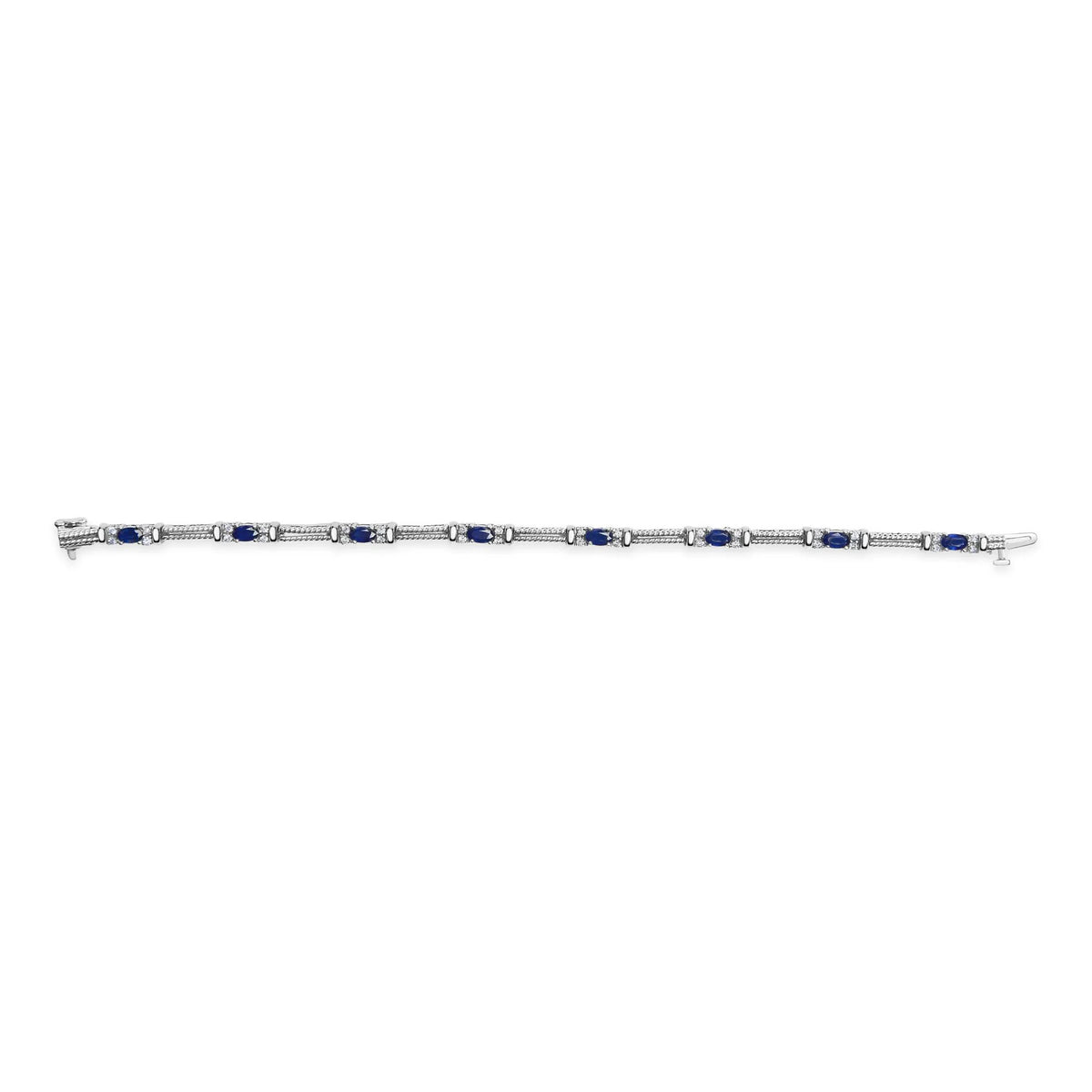 14K White Gold 1/2 Cttw Diamond &amp; Oval Blue Sapphire Braided Link Bracelet (G-H Color, VS1-VS2 Clarity) - 7&quot; Inches