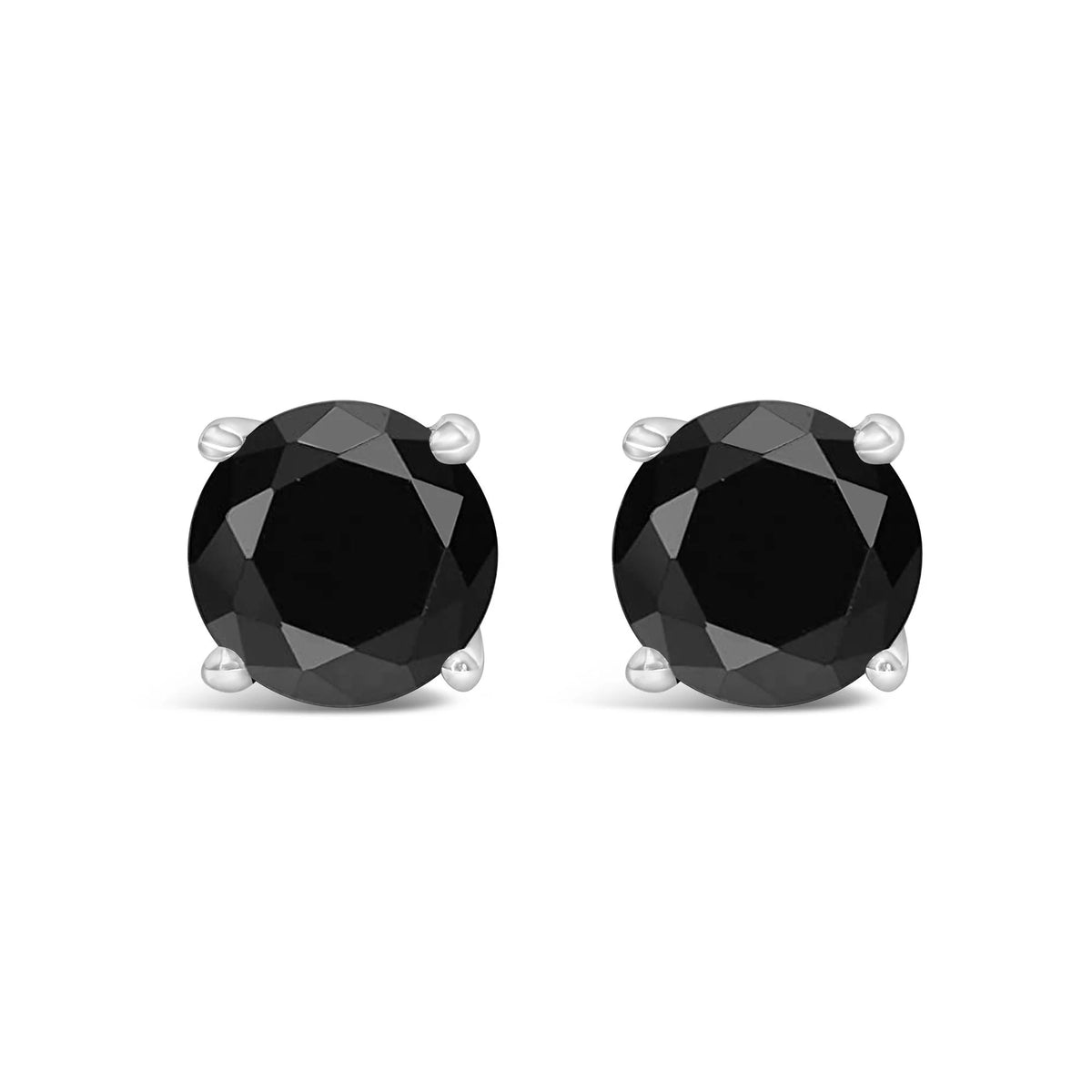 14K White Gold Round Brilliant-Cut Black Diamond Classic 4-Prong Stud Earrings with Screw Backs (Fancy Color-Enhanced, I2-I3 Clarity)