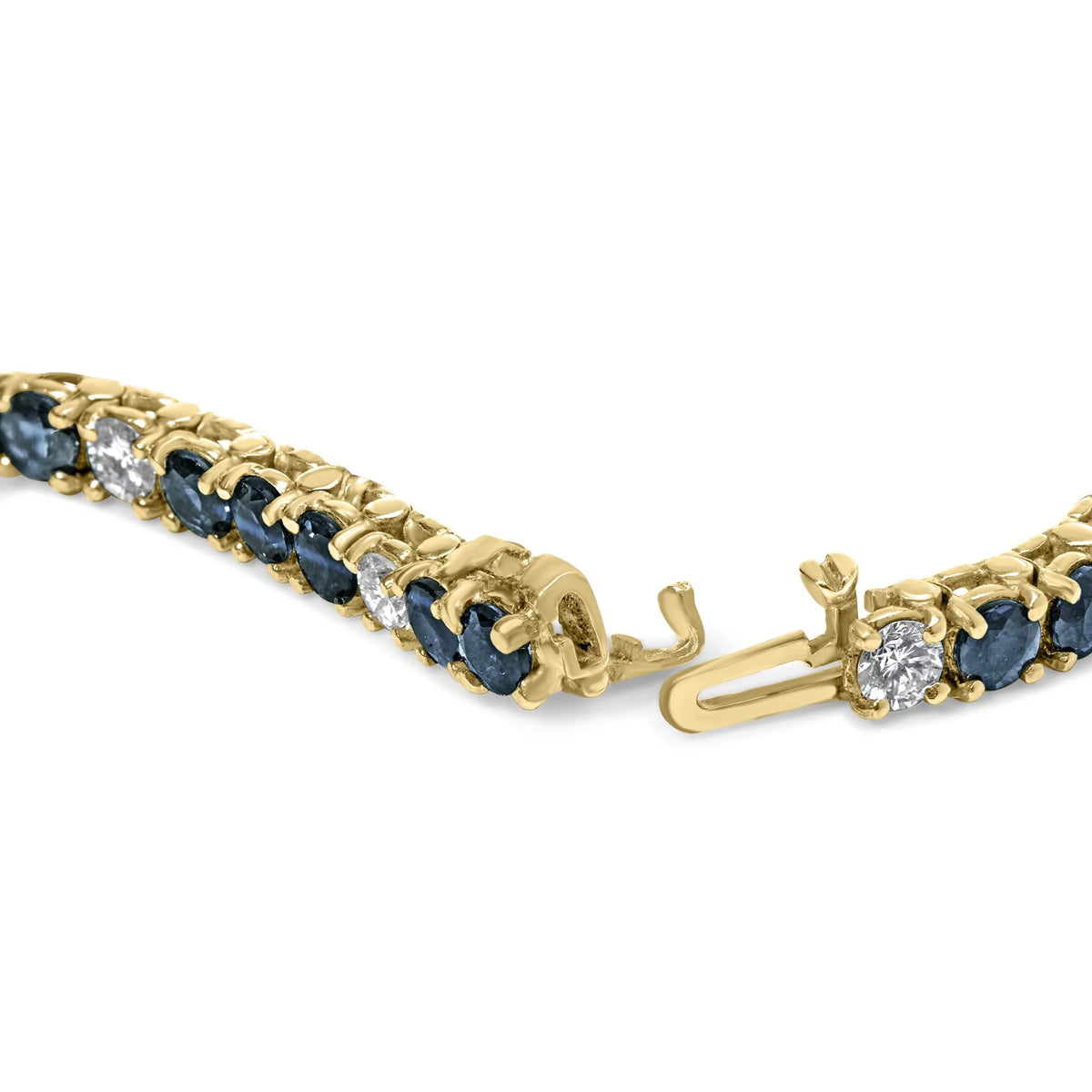 18K Yellow Gold Alternating 1 1/5 Cttw Diamond and 3X3 MM Blue Sapphire Tennis Bracelet (G-H Color, VS1-VS2 Clarity) - 7&quot; Inches