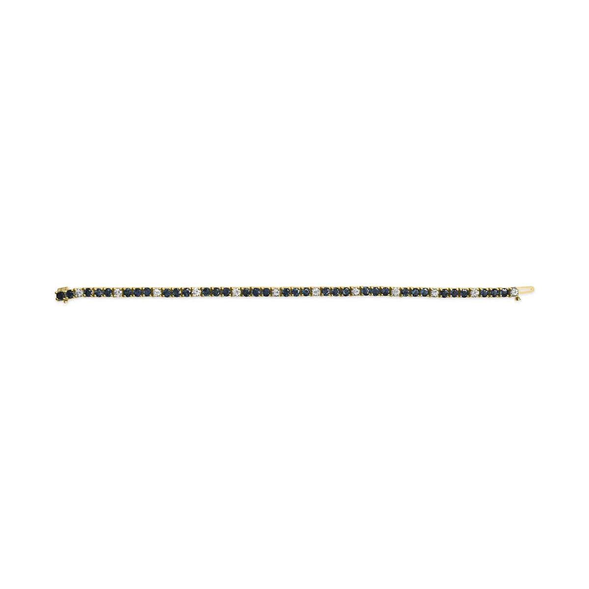 18K Yellow Gold Alternating 1 1/5 Cttw Diamond and 3X3 MM Blue Sapphire Tennis Bracelet (G-H Color, VS1-VS2 Clarity) - 7&quot; Inches