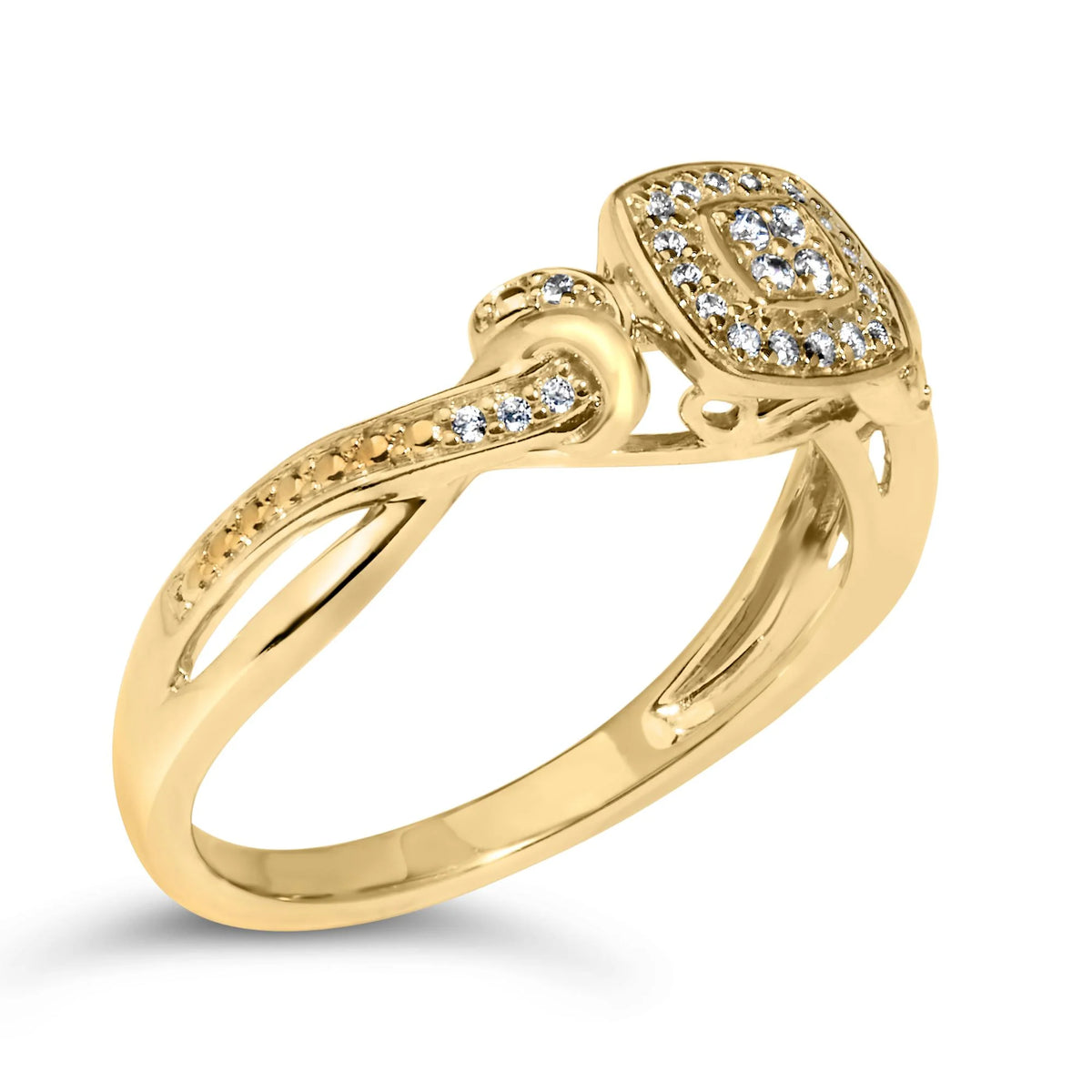 14K Yellow Gold Plated .925 Sterling Silver 1/10 Cttw Round-Cut Diamond Composite Halo Engagement Ring