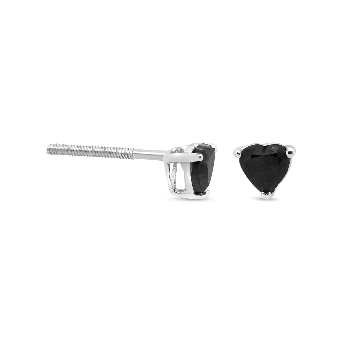 14K White Gold Black Heart Shaped Diamond Solitaire Stud Earrings (Black Color, I1-I2 Clarity)