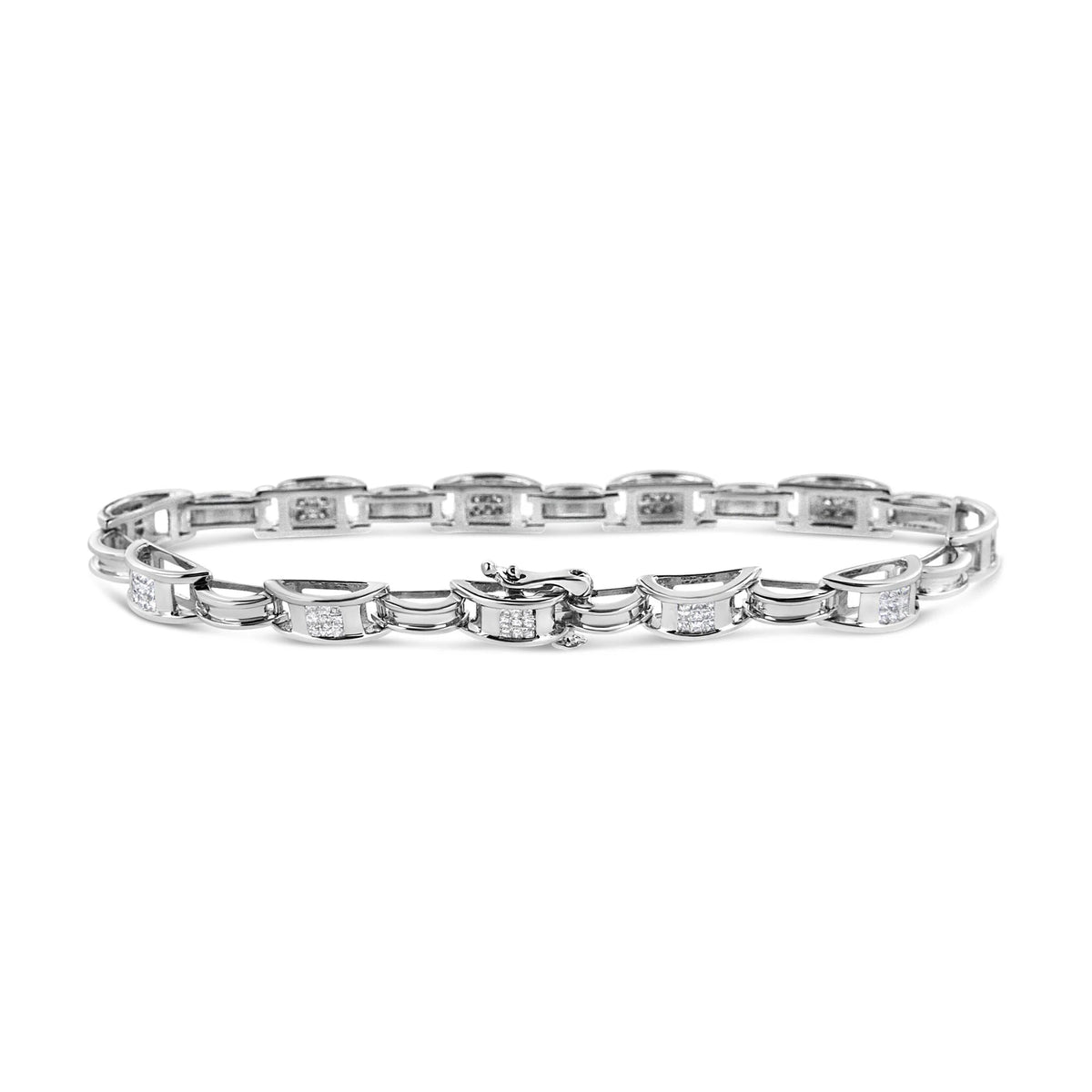 14K White Gold 1.0 Cttw Invisible Set Princess Diamond Alternating Link Tennis Bracelet (I-J Color, I1-I2 Clarity) - 7.25&quot;