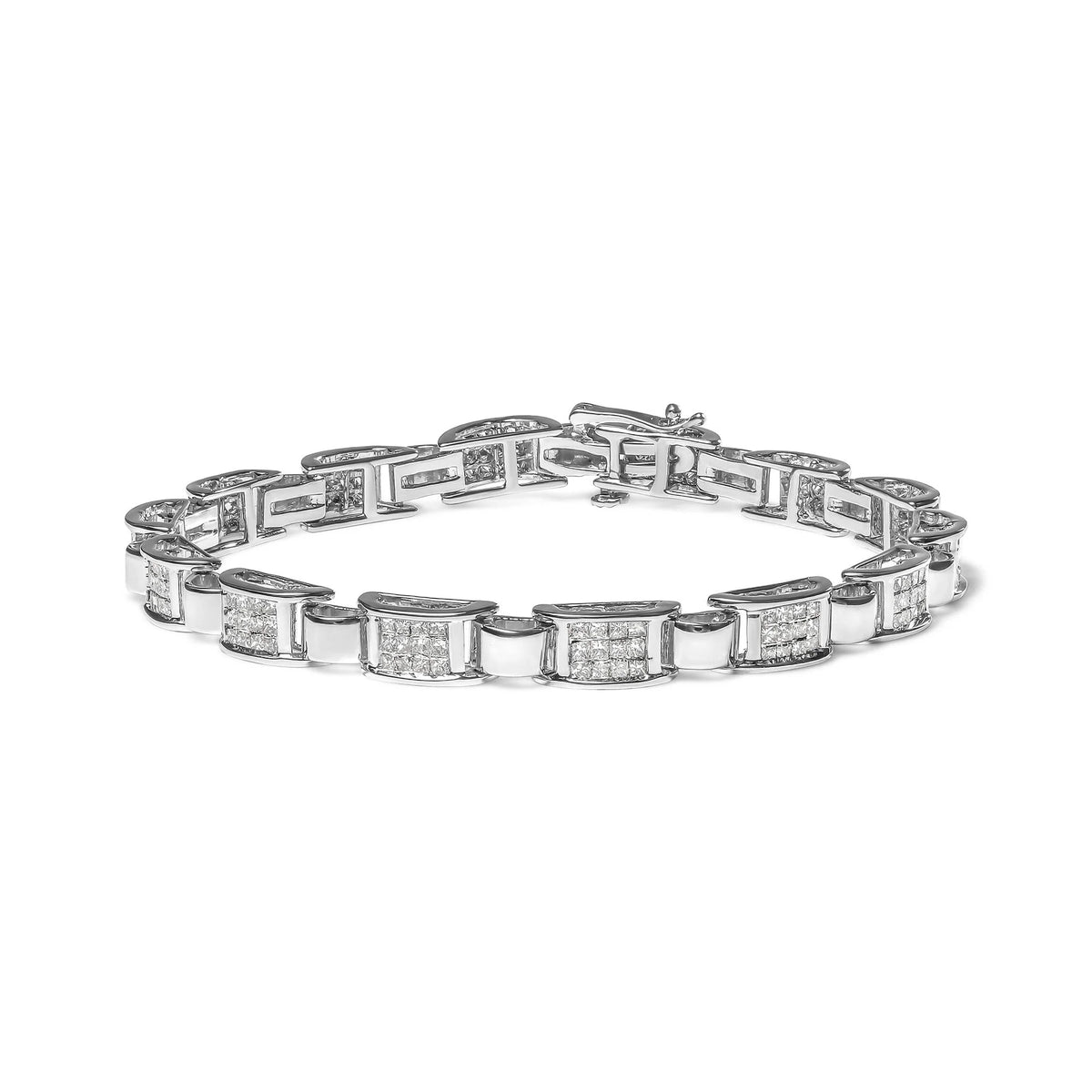 14K White Gold 2.00 Cttw Princess Diamond Invisible Set Link Bracelet (H-I Color, SI2-I1 Clarity) - 7&quot;