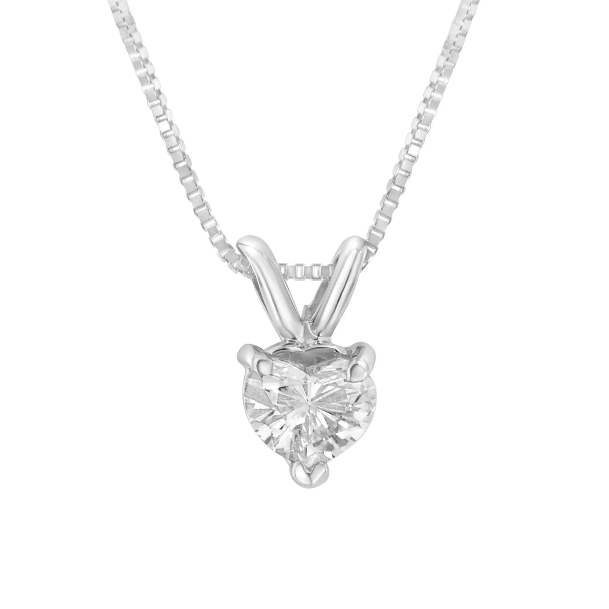 14K White Gold 3-Prong Set Heart Shaped Solitaire Diamond 18&quot; Pendant Necklace (H-I Color, VS2-SI1 Clarity) - Choice of Carat Weight (3300)