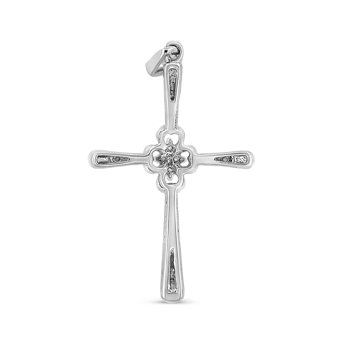 .925 Sterling Silver 1/10 Cttw Prong Set Diamond Cross 18&quot; Pendant Necklace - (I-J Color, I3-Promo Quality)