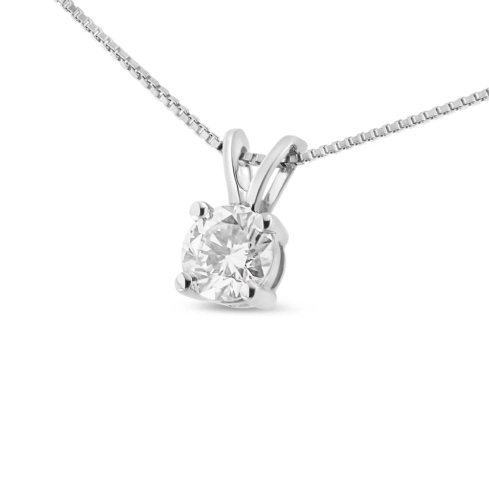 14K White Gold 1/4 Cttw Round Brilliant Cut Lab Grown Diamond 4-Prong Solitaire Pendant Necklace