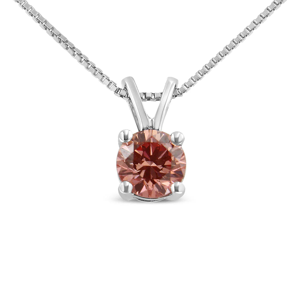 14K White Gold 1/4 Cttw Round Brilliant Cut Lab Grown Diamond 4-Prong Solitaire Pendant Necklace