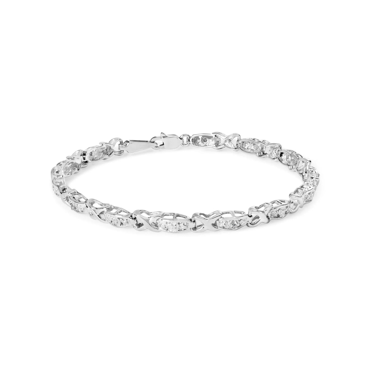 10K White Gold Diamond Accent &quot;X&quot; Link 7&quot; Bracelet (I-J Color, I2-I3 Clarity)