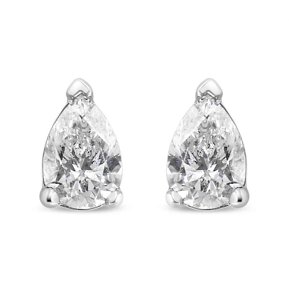 14K White Gold Pear Shape Solitaire Lab Grown Diamond Stud Earrings (F-G Color, VS2-SI1 Clarity)