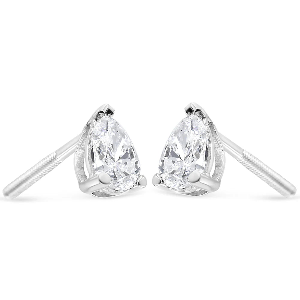 14K White Gold Pear Shape Solitaire Lab Grown Diamond Stud Earrings (F-G Color, VS2-SI1 Clarity)