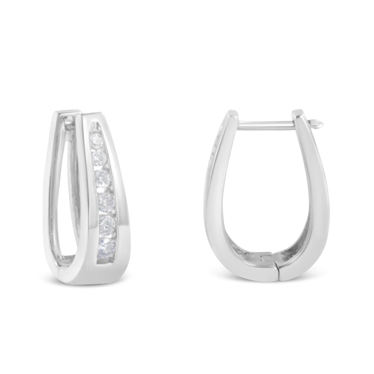 14k White Gold Channel-Set Brilliant Round-Cut Diamond Hoop Earrings (I-J Color, I2-I3 Clarity)