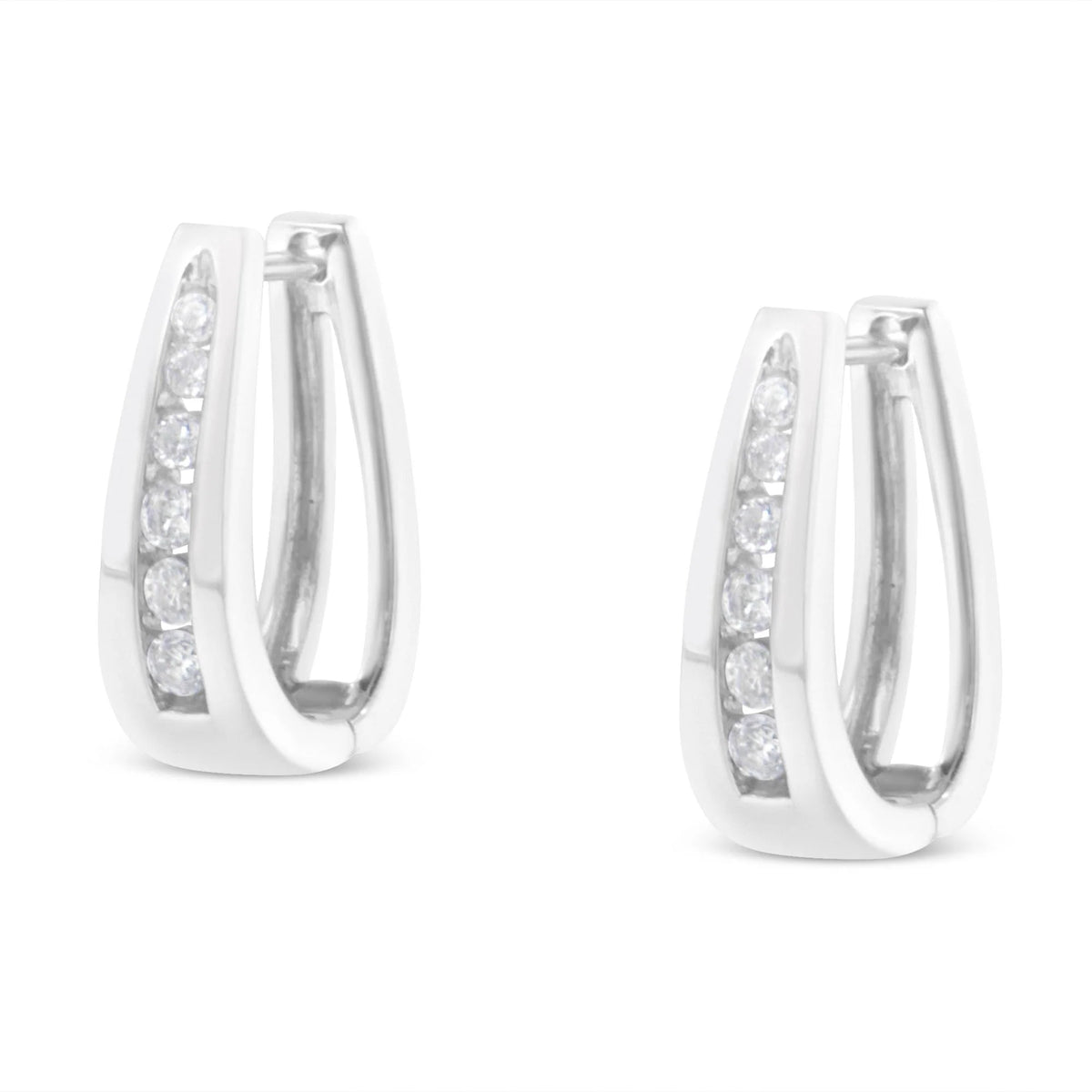 14k White Gold Channel-Set Brilliant Round-Cut Diamond Hoop Earrings (I-J Color, I2-I3 Clarity)