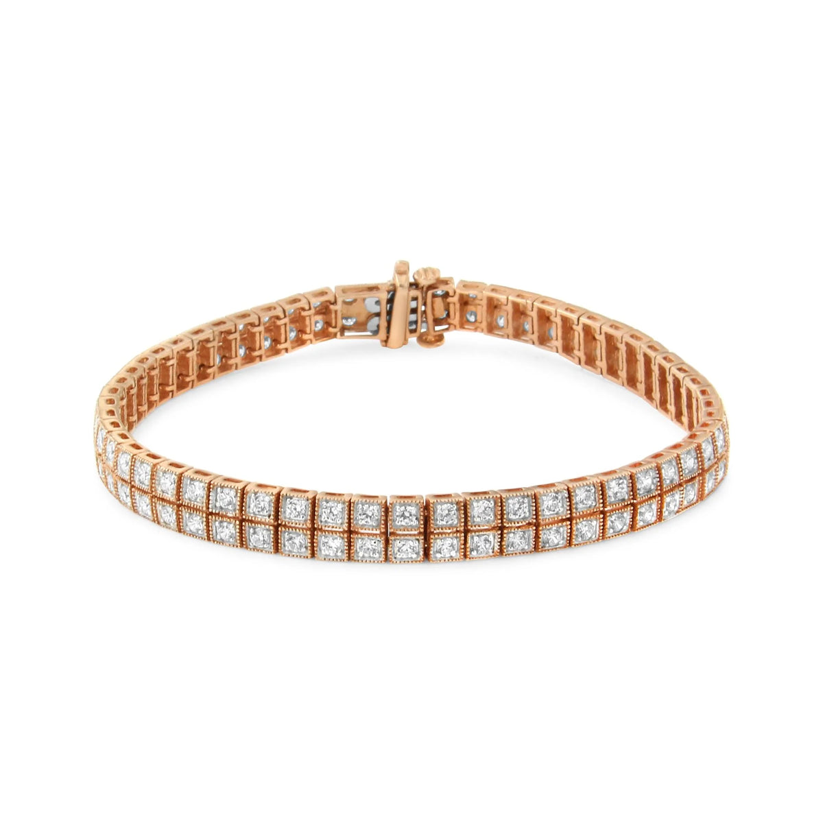 14K Rose Gold 3.0 Cttw Lab Grown Diamond Two Row Milgrain 7&quot; Inch Tennis Bracelet (G-H Color, VS2-SI1 Clarity)