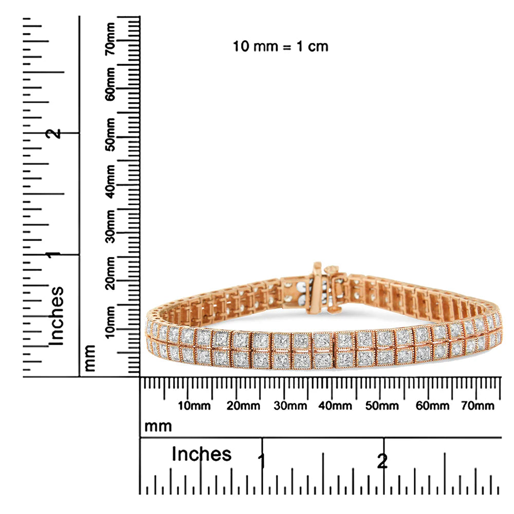 14K Rose Gold 3.0 Cttw Lab Grown Diamond Two Row Milgrain 7&quot; Inch Tennis Bracelet (G-H Color, VS2-SI1 Clarity)