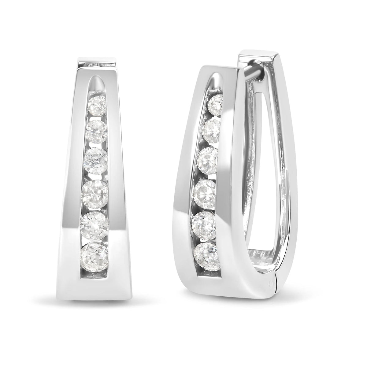 14K Gold 1/4 Cttw Channel-Set Brilliant Round-Cut Diamond Hoop Earrings (H-I Color, I1-I2 Clarity)