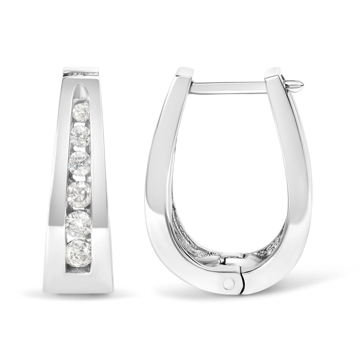 14K Gold 1/4 Cttw Channel-Set Brilliant Round-Cut Diamond Hoop Earrings (H-I Color, I1-I2 Clarity)