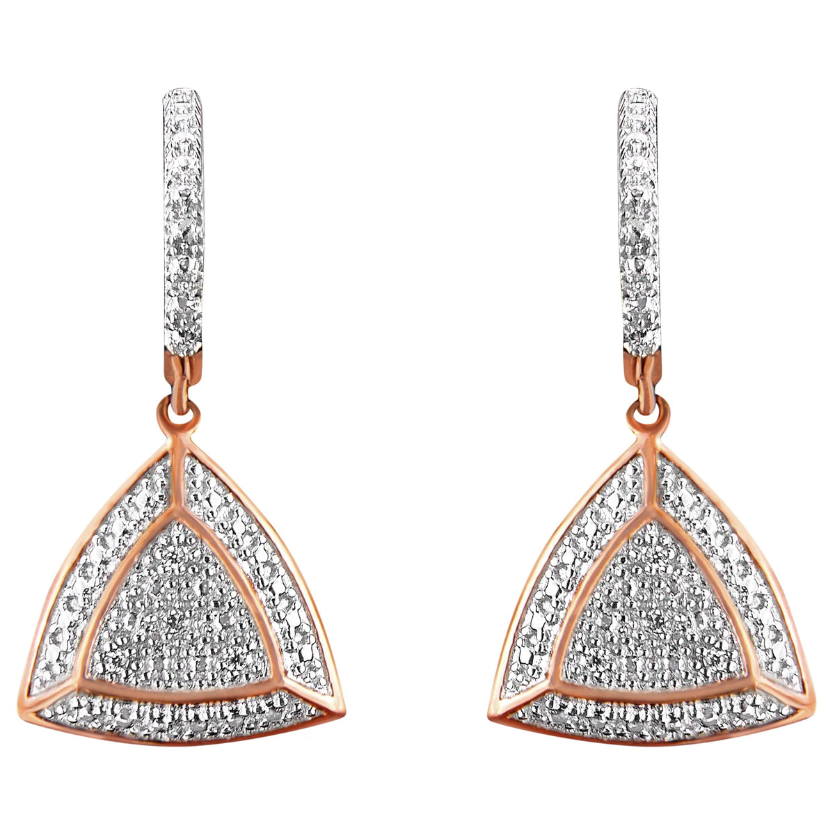 14K Rose Gold Plated .925 Sterling Silver Diamond-Accent Trillion Shaped 4-Stone Halo Style Dangle Earrings (H-I Color, I2-I3 Clarity)