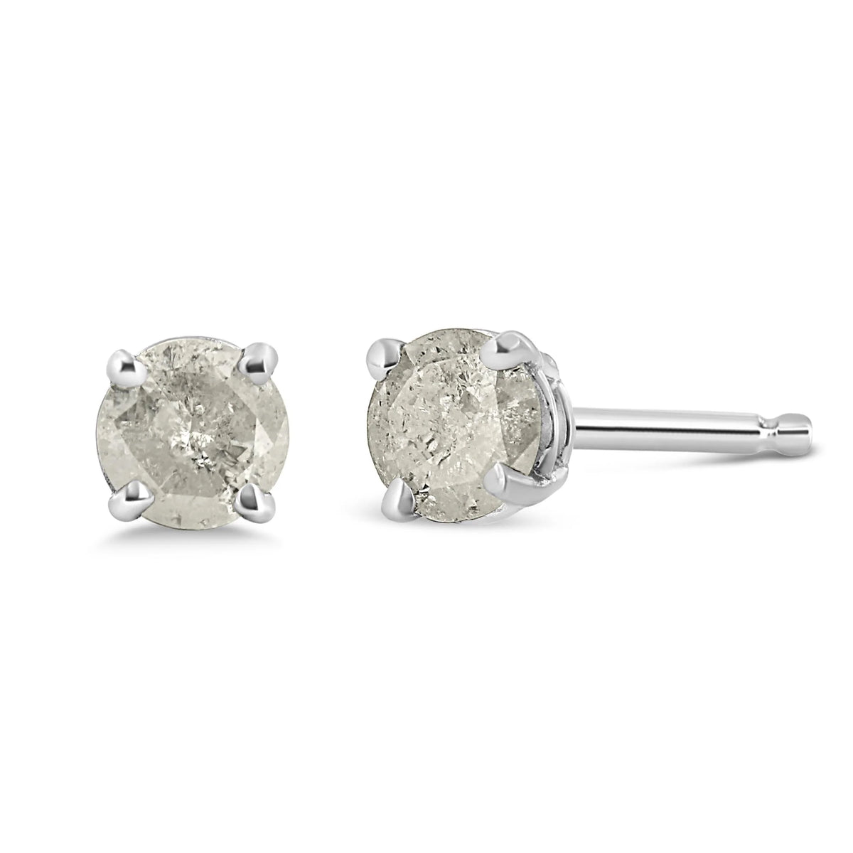 .925 Sterling Silver 4-Prong Round-cut &quot;Salt and Pepper&quot; Diamond Classic Stud Earrings (I-J Color, I3 Clarity)